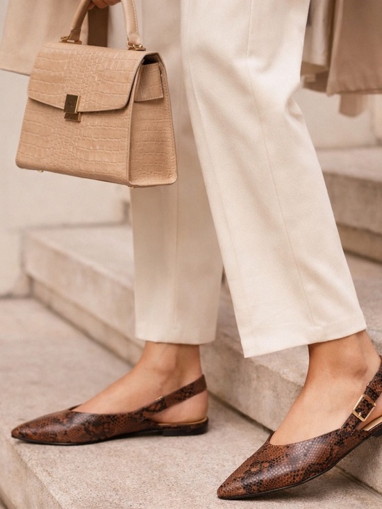 Shoes - Snake Print Slingback Flats Pointed Toe Neutral Chic Minimalist SIZE 8.5 NWT